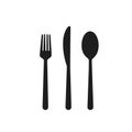 Fork spoon knife cafe eating cutlery restaurant eating dinette black on white background Royalty Free Stock Photo
