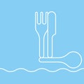 Fork Spoon Knife doodle on wave icon vector illustration eps10. Royalty Free Stock Photo