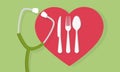 Fork spoon and knife with heart shape and a stethoscope medical concept Royalty Free Stock Photo