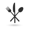 Fork, spoon and knife icon. Crossed cutlery silhouette. Silverware symbol. Royalty Free Stock Photo