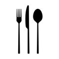 Fork, spoon, knife icon. Cutlery set. Modern silverware or tableware black silhouette. Royalty Free Stock Photo