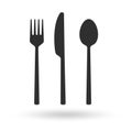 Fork, spoon, knife icon. Cutlery set. Modern silverware or tableware black silhouette. Royalty Free Stock Photo