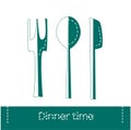 Fork, spoon and knife icon isolated. Dinner time. Eating, nutrition regime, meal time and diet concept. Vector Illustration