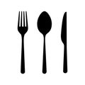 Fork spoon knife icons on white background. Tableware set in flat style. Cutlery for cafe or restaurant. Silverware