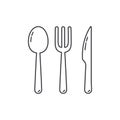 Fork, spoon and knife line isolated vector illustration. Cooking logo