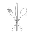 Fork, spoon and knife outline icon. Crossed cutlery silhouette. Silverware symbol. Vector illustration Royalty Free Stock Photo