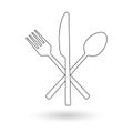 Fork, spoon and knife outline icon. Crossed cutlery silhouette. Silverware symbol. Vector illustration Royalty Free Stock Photo