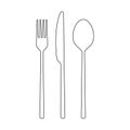 Fork, spoon, knife outline icon. Cutlery set. Modern silverware or tableware black silhouette. Royalty Free Stock Photo