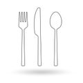 Fork, spoon, knife outline icon. Cutlery set. Modern silverware or tableware black silhouette. Vector illustration Royalty Free Stock Photo