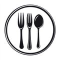 Restaurant Logo Symbol Three Forks and Spoon in Circle Royalty Free Stock Photo
