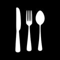 Fork spoon and knife white silhouettes on black, vector