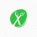 Fork and spoon vegan cafe vector green food icon