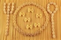 Fork, spoon and plate arrangement made of spaghetti and pasta Royalty Free Stock Photo