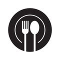 Fork and spoon in plate icon, Kitchen utensil sign, Dining cutlery Royalty Free Stock Photo