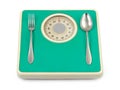 Fork and spoon on weight scale Royalty Free Stock Photo