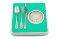 Fork and spoon on weight scale Royalty Free Stock Photo