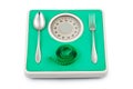 Fork and spoon on weight scale Royalty Free Stock Photo