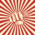 Fork Woodcut Propaganda Fist Hand Royalty Free Stock Photo