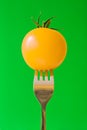 fork with yellow tomato