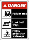 Forklift Area Look Both Ways Sign On White Background