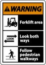 Forklift Area Look Both Ways Sign On White Background