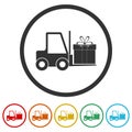 Forklift with big gift ring icon color set Royalty Free Stock Photo
