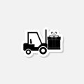 Forklift with big gift sticker icon