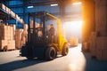 Forklift with box working in Warehouse industry. ai generative Royalty Free Stock Photo