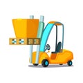 Forklift carries with pasteboard box on a white background. Concept cartoon vector illustration for business, info