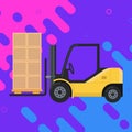 Forklift carrying cargo. boxes with pallet. Royalty Free Stock Photo