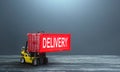 Forklift with container Delivery. World trade. Deliver logistic chains, supply of components and raw materials. Delivery of goods Royalty Free Stock Photo