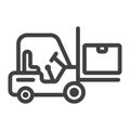 Forklift delivery truck line icon, logistic Royalty Free Stock Photo