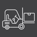 Forklift delivery truck line icon, logistic Royalty Free Stock Photo