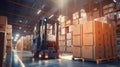 Robotic forklift doing storage in warehouse by artificial intelligence automation