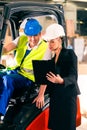 Forklift driver and supervisor at warehouse Royalty Free Stock Photo