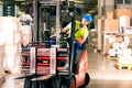 Forklift driver at warehouse of forwarding Royalty Free Stock Photo