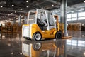 forklift expertly navigates a warehouse surrounded by neatly stacked boxes.