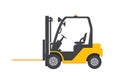 Forklift. Fork lift truck icon. Loader for warehouse and pallet. Machine for distribution and delivery. Yellow forklift isolated Royalty Free Stock Photo