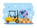 Forklift with global map location and boxes package