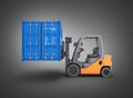 Forklift handling the cargo shipping container side view isolated on black gradient background 3d render