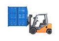 Forklift handling the cargo shipping container side view isolated on white background 3d render without shadow