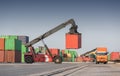 Forklift handling container box loading Royalty Free Stock Photo