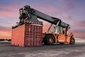 Forklift handling container box loading Royalty Free Stock Photo