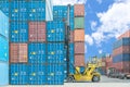 Forklift handling container box loading to depot Royalty Free Stock Photo