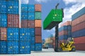 forklift handling container box loading to truck in import export logistic zone Royalty Free Stock Photo