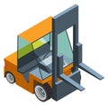Forklift isometric icon. Cargo loader. Warehouse service