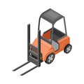 Forklift or Lift Truck as Powered Industrial Truck and Warehouse Equipment for Goods Moving Isometric Vector