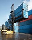 Forklift lifting container Royalty Free Stock Photo