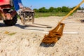 Forklift lifts the rebar bundle from ground on building site