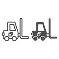 Forklift line and glyph icon. Loader vector illustration isolated on white. Transport outline style design, designed for